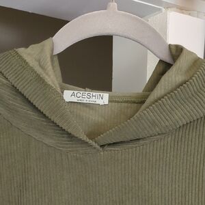 Aceshin Olive Green Ribbed Hoodie
